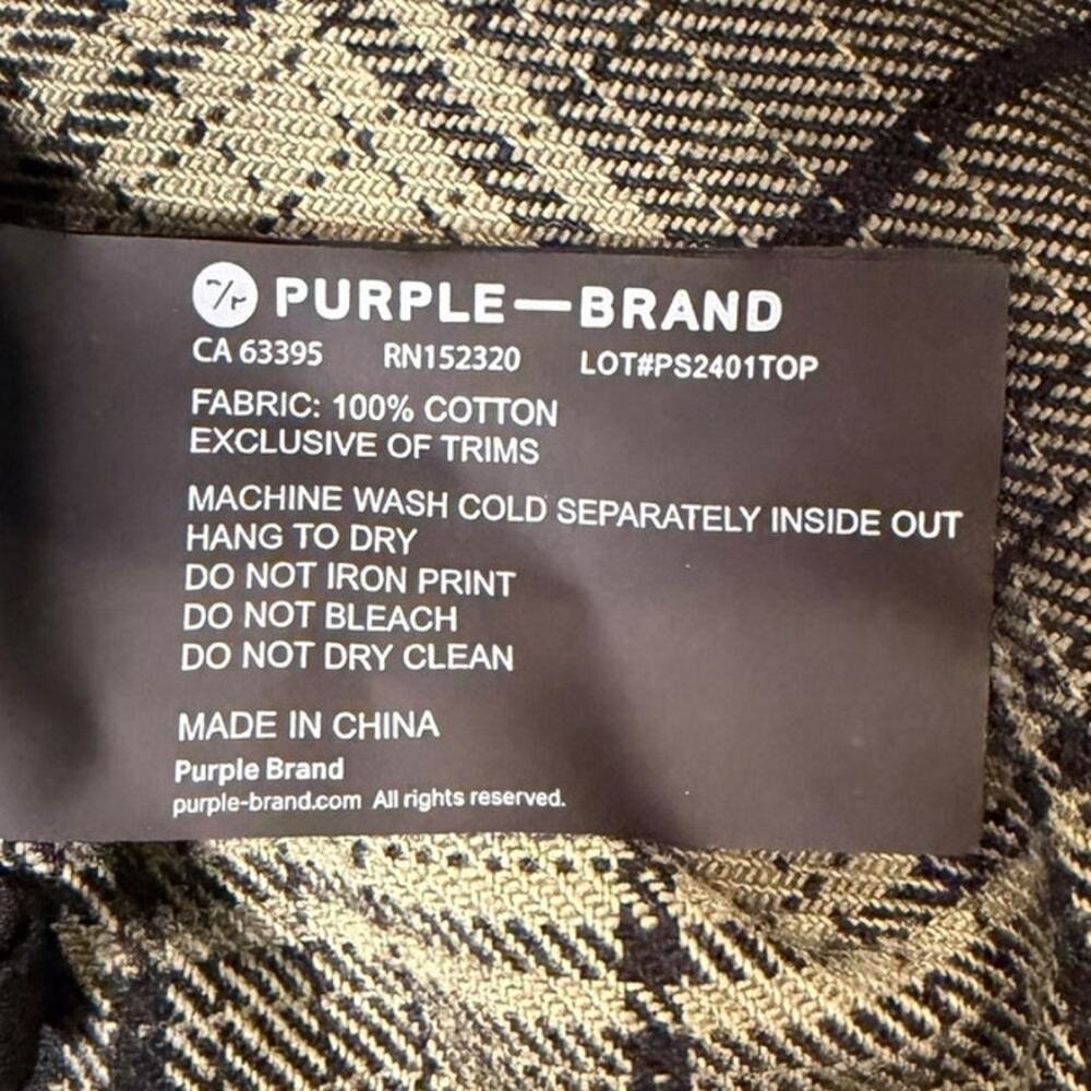 PURPLE BRAND Men's Plaid Flannel Shirt Size SMALL Green Black Heavyweight - Picture 8 of 11